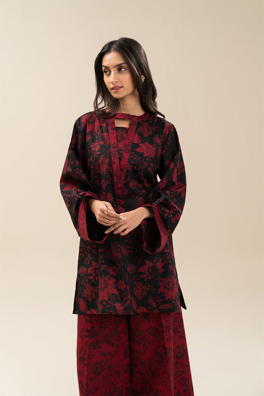 2 PIECE PRINTED CAMBRIC SUIT-MAHOGANY RED (UNSTITCHED)