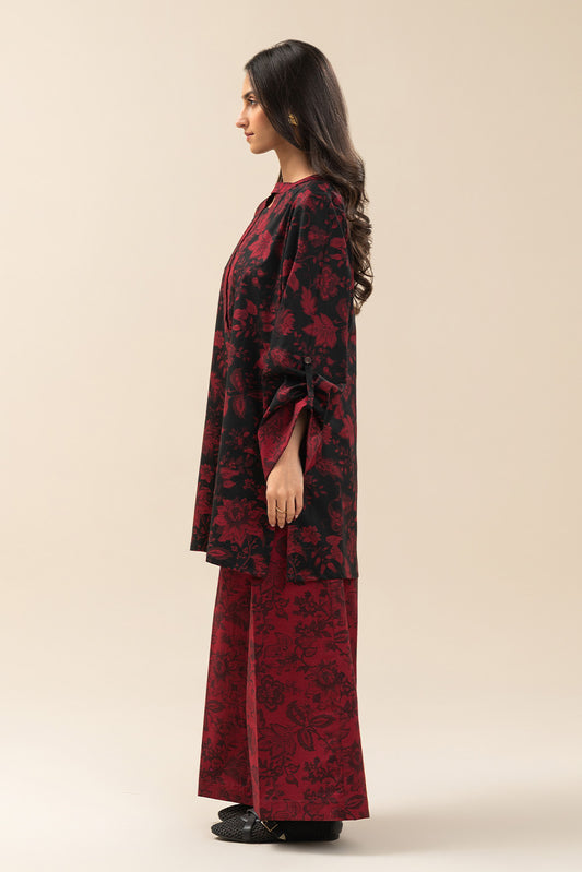 2 PIECE PRINTED CAMBRIC SUIT-MAHOGANY RED (UNSTITCHED)