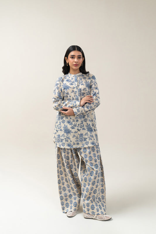2 PIECE PRINTED SLUB KHADDAR SUIT-IVORY YALE (UNSTITCHED)