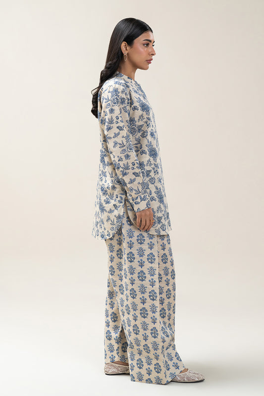 2 PIECE PRINTED SLUB KHADDAR SUIT-IVORY YALE (UNSTITCHED)