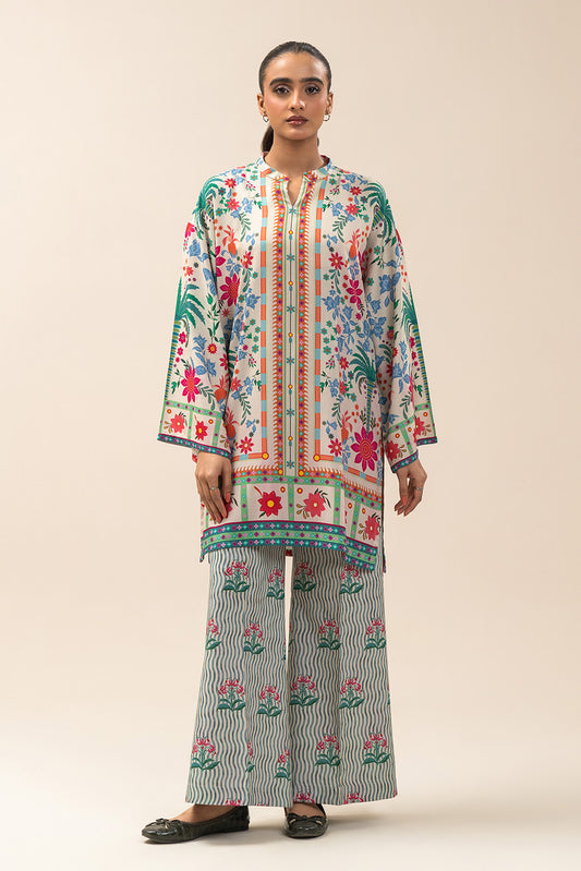 2 PIECE PRINTED LINEN SUIT-IVORY FROST (UNSTITCHED)