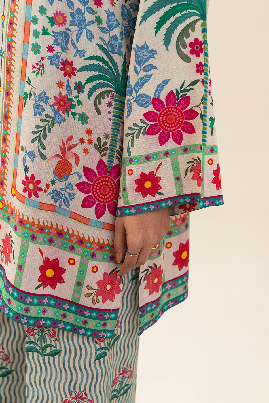 2 PIECE PRINTED LINEN SUIT-IVORY FROST (UNSTITCHED)