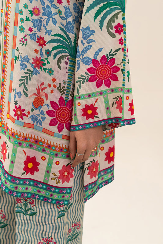 2 PIECE PRINTED LINEN SUIT-IVORY FROST (UNSTITCHED)
