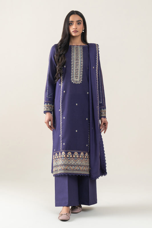 3 PIECE EMBROIDERED SLUB KHADDAR SUT-MAUVE HUES (UNSTITCHED)