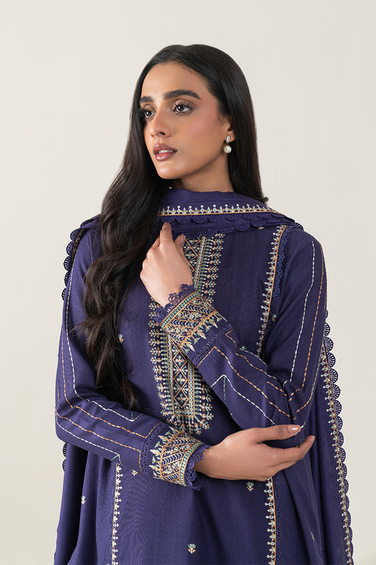 3 PIECE EMBROIDERED SLUB KHADDAR SUT-MAUVE HUES (UNSTITCHED)