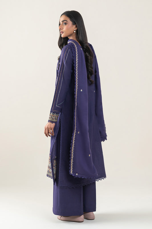 3 PIECE EMBROIDERED SLUB KHADDAR SUT-MAUVE HUES (UNSTITCHED)