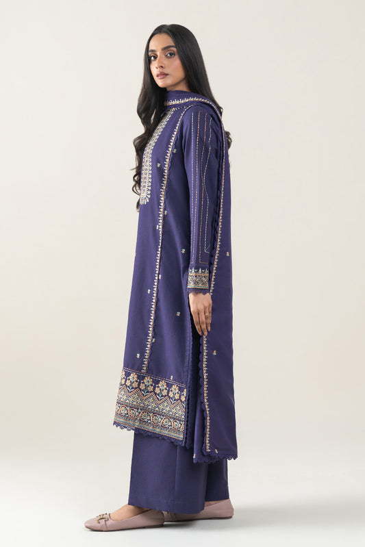 3 PIECE EMBROIDERED SLUB KHADDAR SUT-MAUVE HUES (UNSTITCHED)