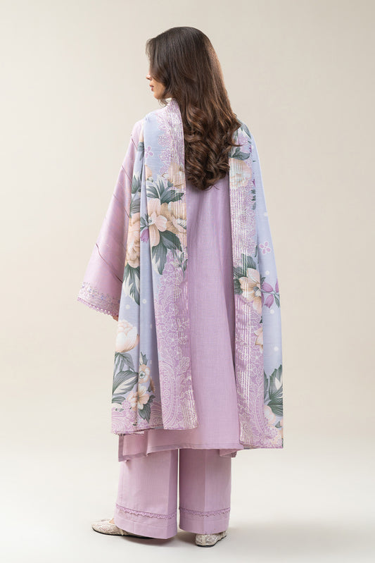 3 PIECE EMBROIDERED SLUB KHADDAR SUIT-LILAC DREAM (UNSTITCHED)