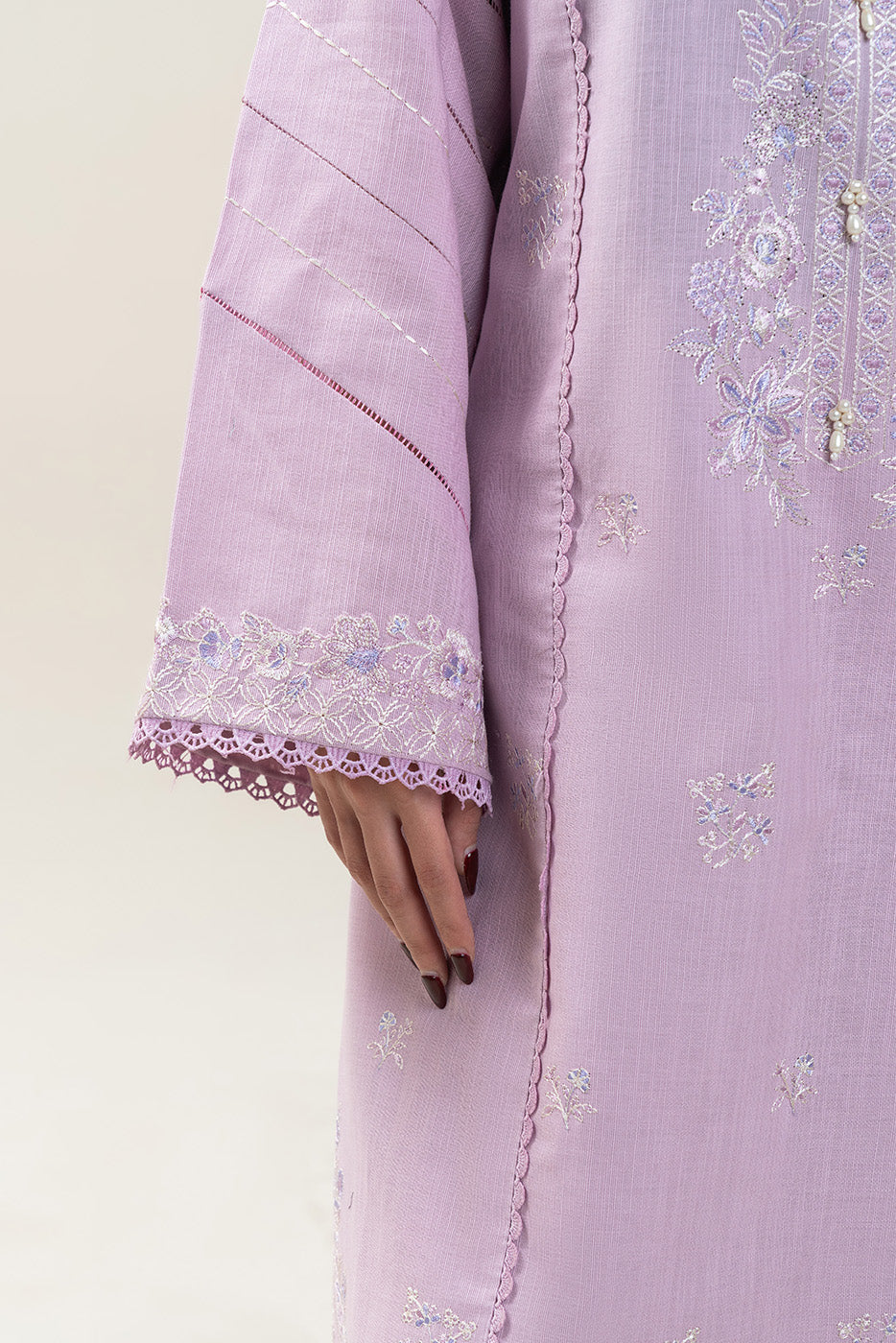 3 PIECE EMBROIDERED SLUB KHADDAR SUIT-LILAC DREAM (UNSTITCHED)
