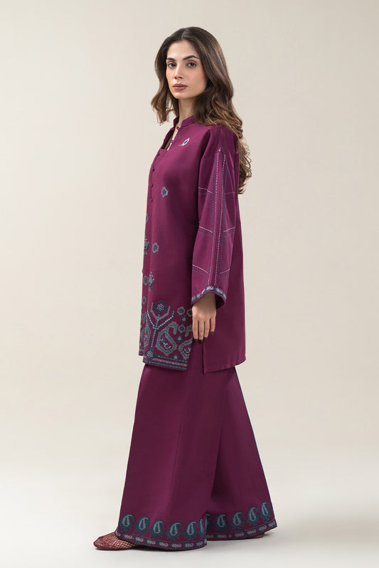 2 PIECE EMBROIDERED SLUB KHADDAR SUIT-MAGENTA ROSE (UNSTITCHED)