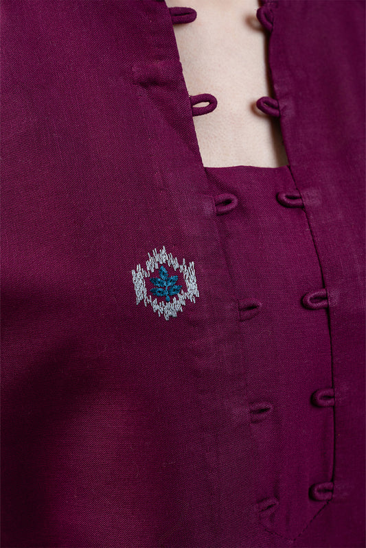 2 PIECE EMBROIDERED SLUB KHADDAR SUIT-MAGENTA ROSE (UNSTITCHED)