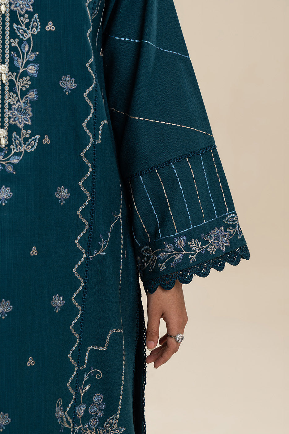 3 PIECE EMBROIDERED SLUB KHADDAR SUIT-AZURE TRANQUIL (UNSTITCHED)