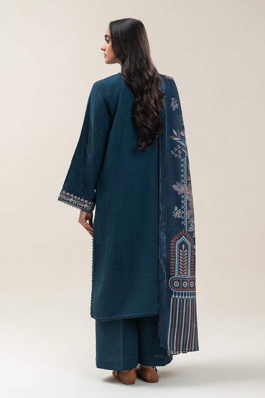 3 PIECE EMBROIDERED SLUB KHADDAR SUIT-DUSKY GEM (UNSTITCHED)
