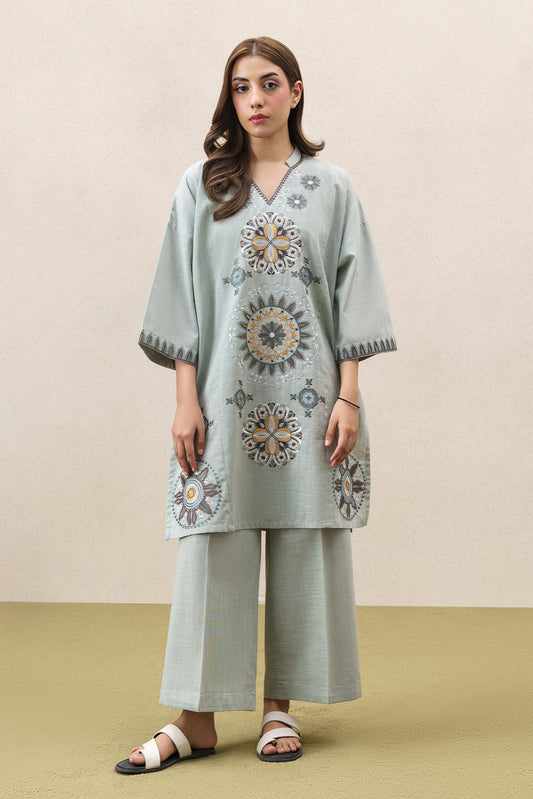 2 PIECE EMBROIDERED TWO WAY SLUB SUIT (PRET)