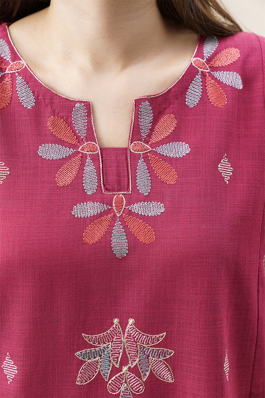 EMBROIDERED TWO WAY SLUB SHIRT (PRET)