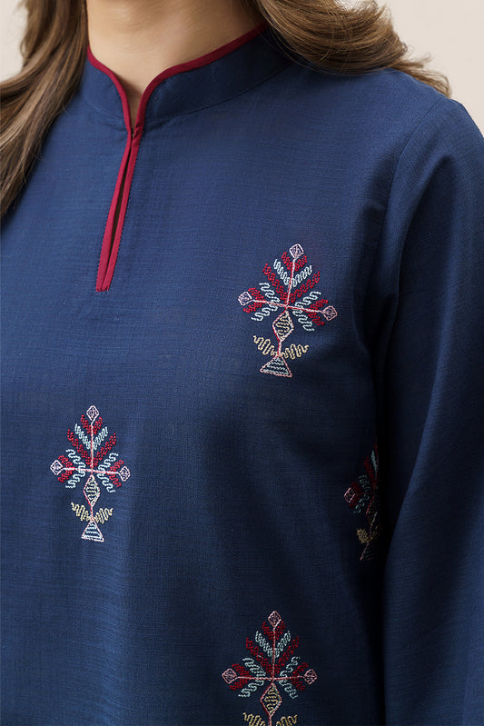 EMBROIDERED TWO WAY SLUB SHIRT (PRET)
