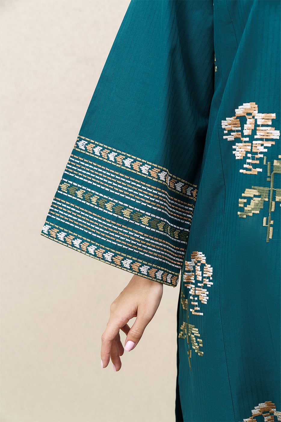 2 PIECE EMBROIDERED COTTON DOBBY SUIT (PRET)