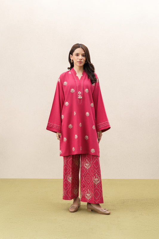2 PIECE EMBROIDERED SLUB SUIT (PRET)