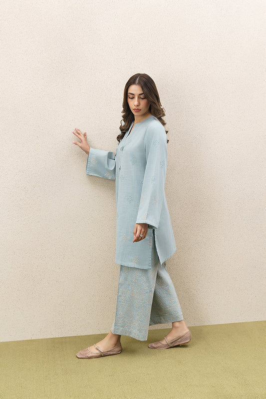 EMBROIDERED TWO WAY SLUB SHIRT (PRET)