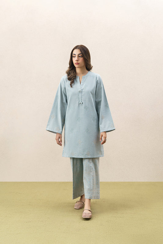 EMBROIDERED TWO WAY SLUB SHIRT (PRET)