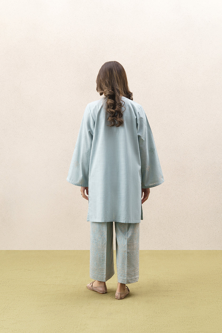 EMBROIDERED TWO WAY SLUB SHIRT (PRET)