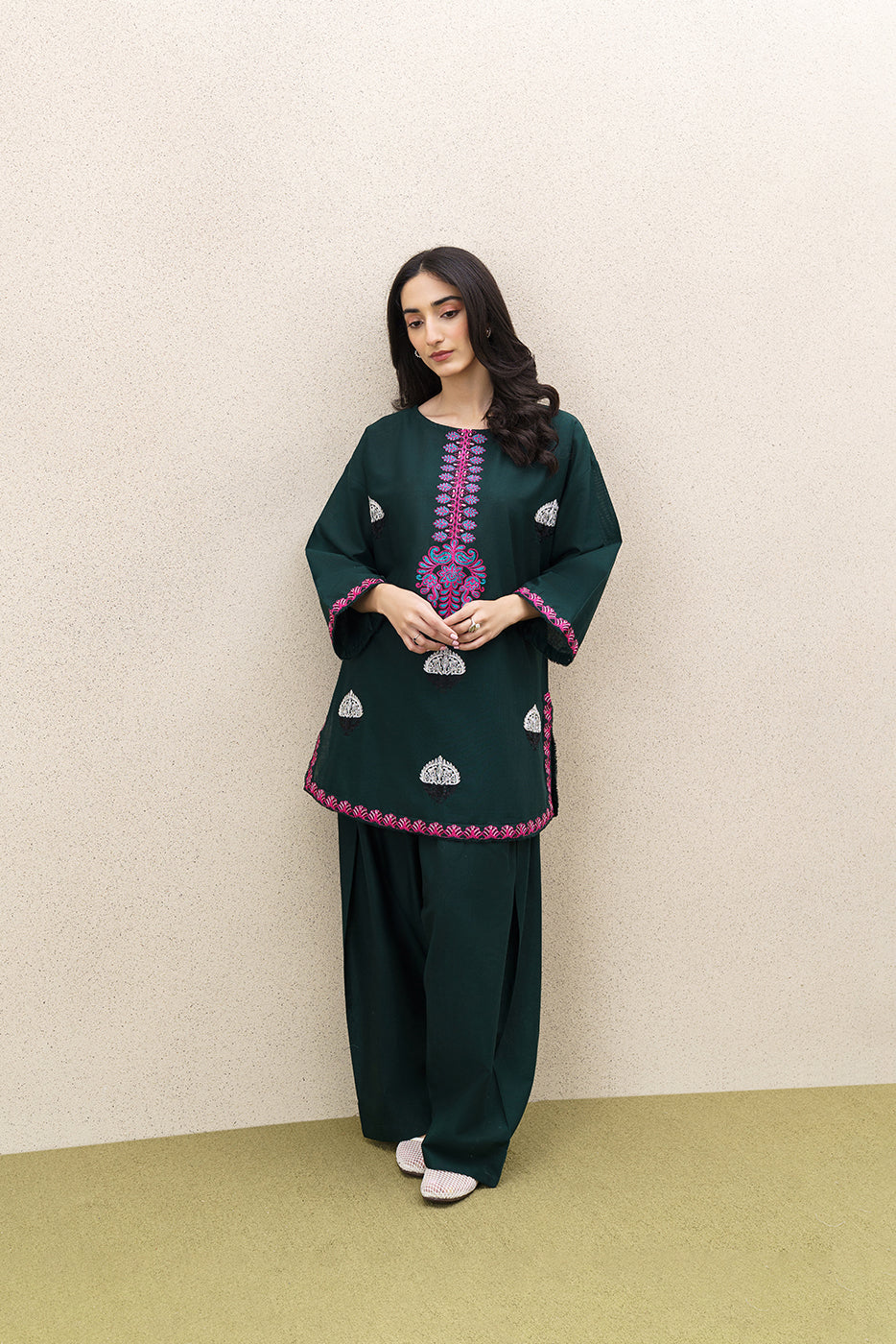 2 PIECE EMBROIDERED SLUB KHADDAR SUIT (PRET)