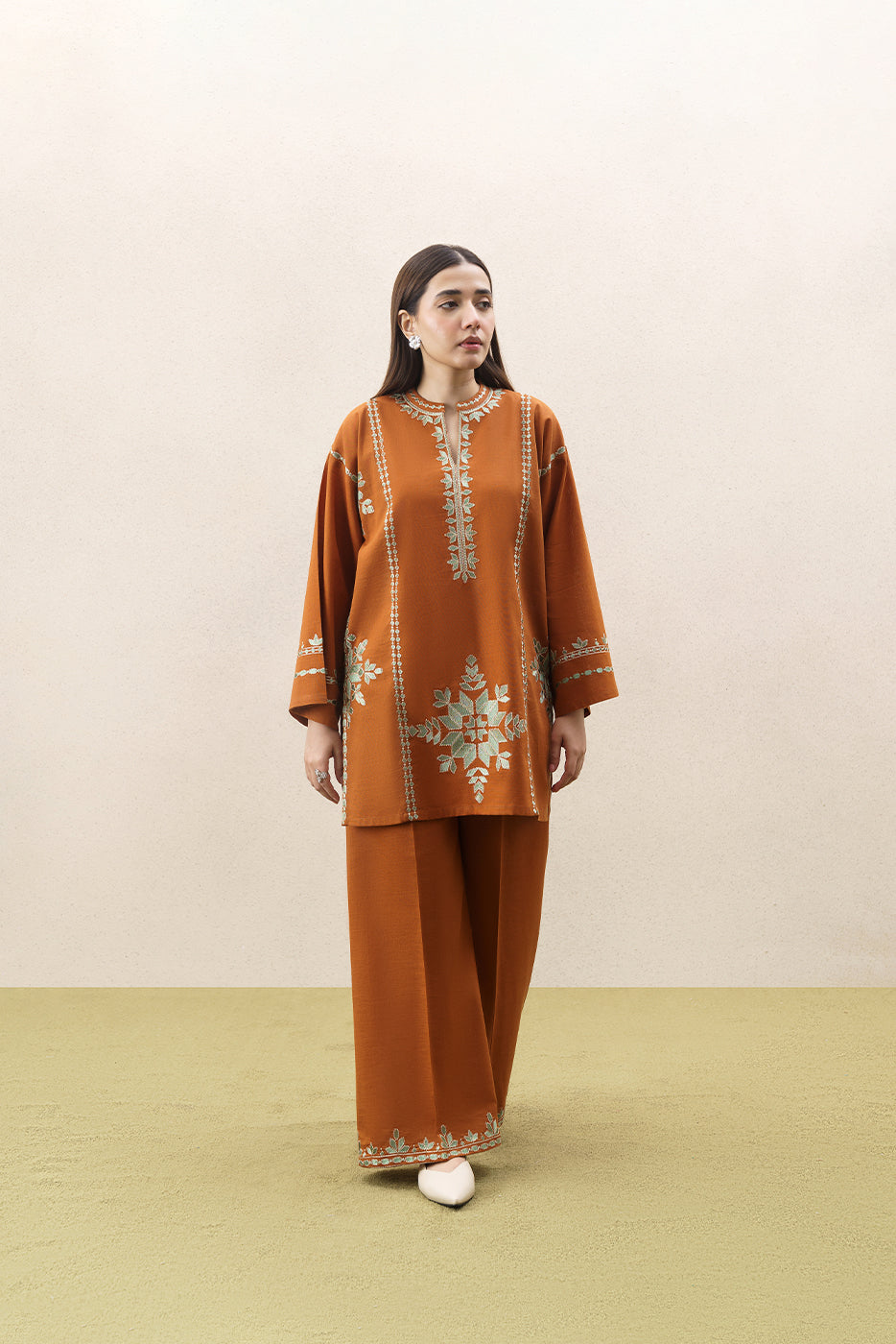 2 PIECE EMBROIDERED SLUB KHADDAR SUIT (PRET)