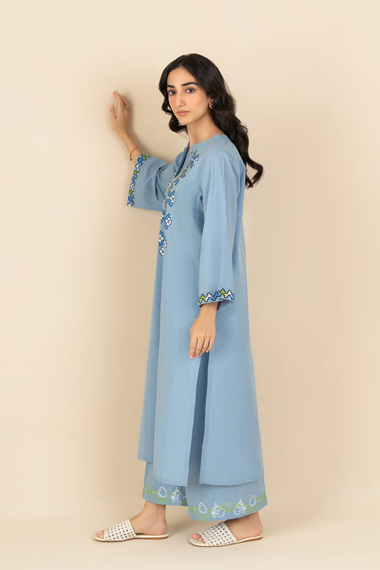 2 PIECE EMBROIDERED DOBBY SUIT (PRET)
