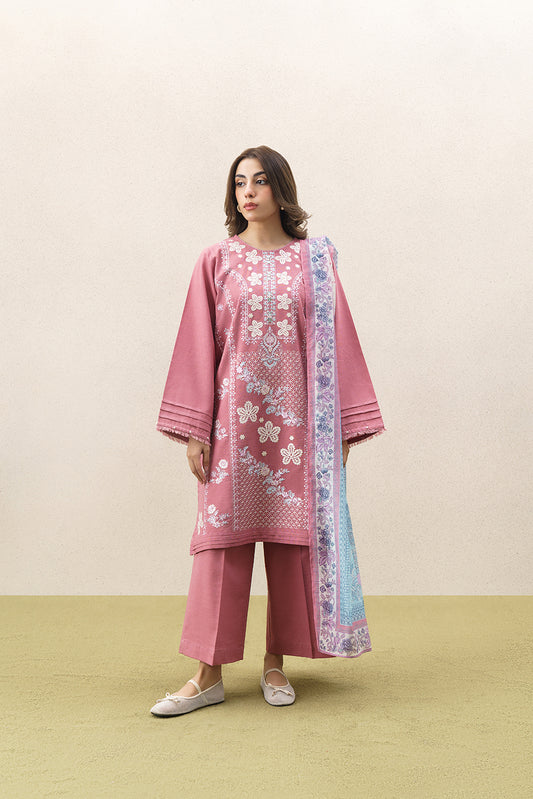 3 PIECE EMBROIDERED SLUB KHADDAR SUIT (PRET)