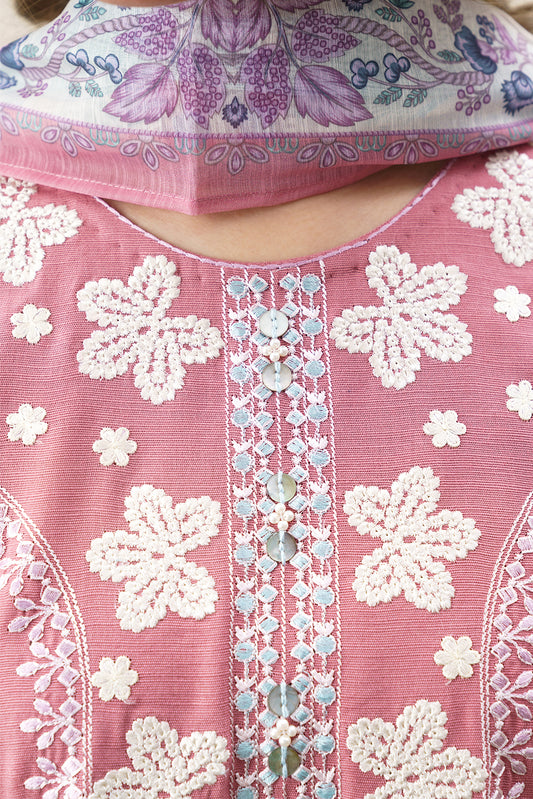 3 PIECE EMBROIDERED SLUB KHADDAR SUIT (PRET)