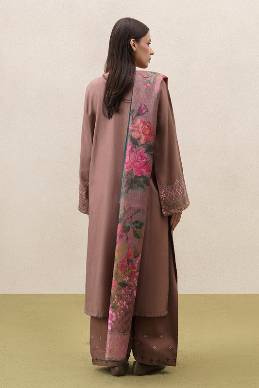 3 PIECE EMBROIDERED SLUB KHADDAR SUIT (PRET)