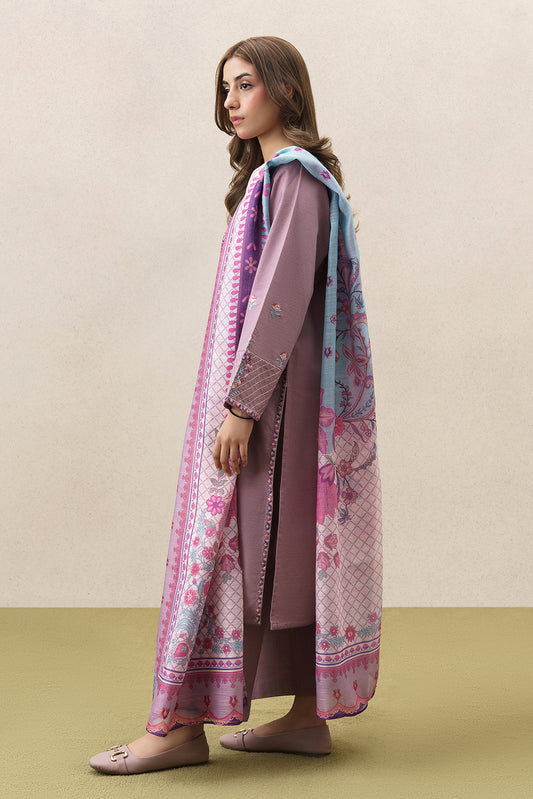 3 PIECE EMBROIDERED SLUB KHADDAR SUIT (PRET)