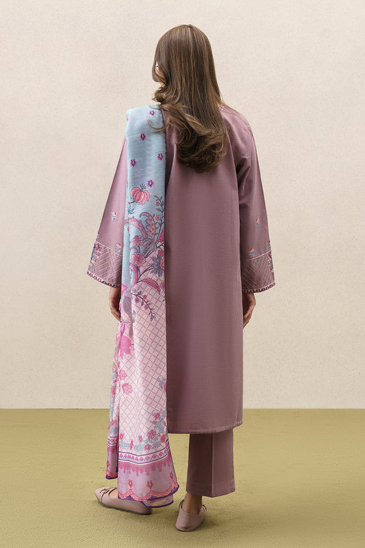 3 PIECE EMBROIDERED SLUB KHADDAR SUIT (PRET)