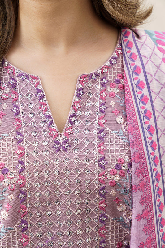 3 PIECE EMBROIDERED SLUB KHADDAR SUIT (PRET)
