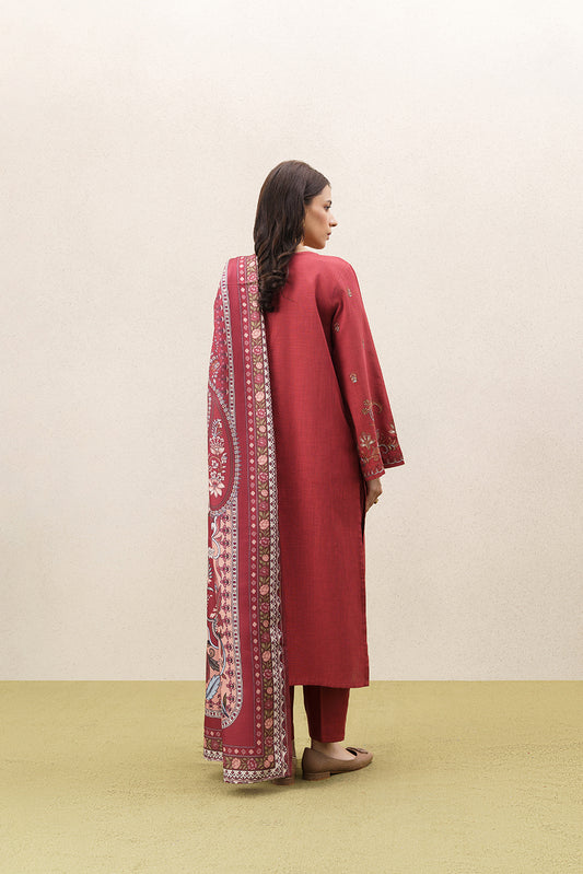 3 PIECE EMBROIDERED SLUB SUIT (PRET)