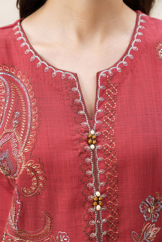 3 PIECE EMBROIDERED SLUB SUIT (PRET)
