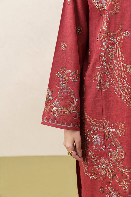 3 PIECE EMBROIDERED SLUB SUIT (PRET)