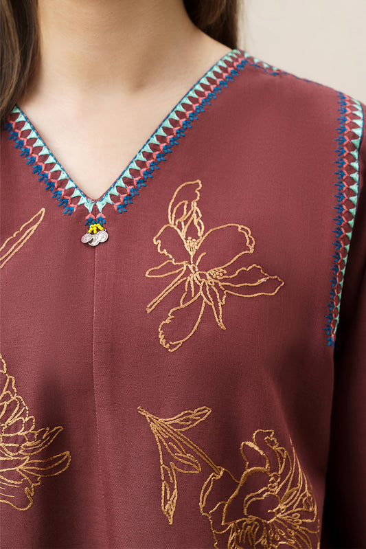 2 PIECE EMBROIDERED SLUB KHADDAR SUIT (PRET)