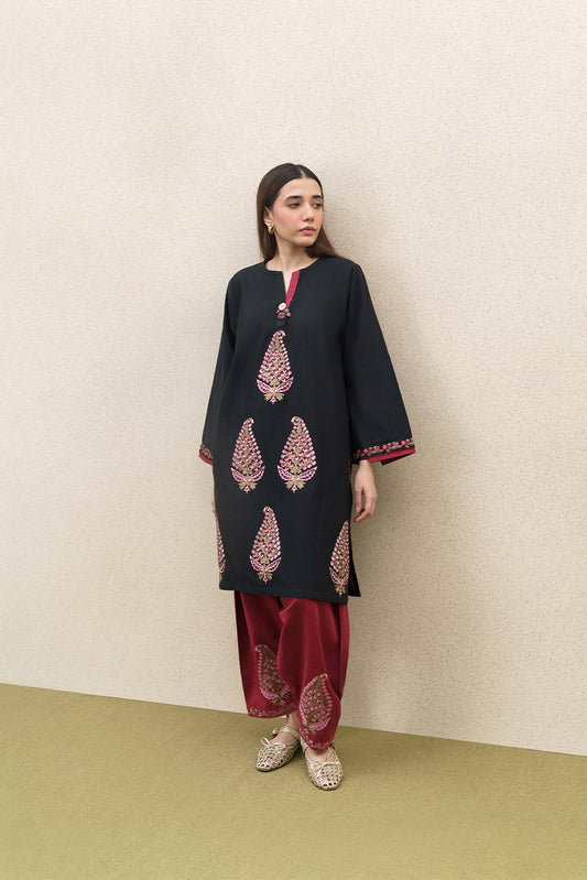 2 PIECE EMBROIDERED SLUB KHADDAR SUIT (PRET)