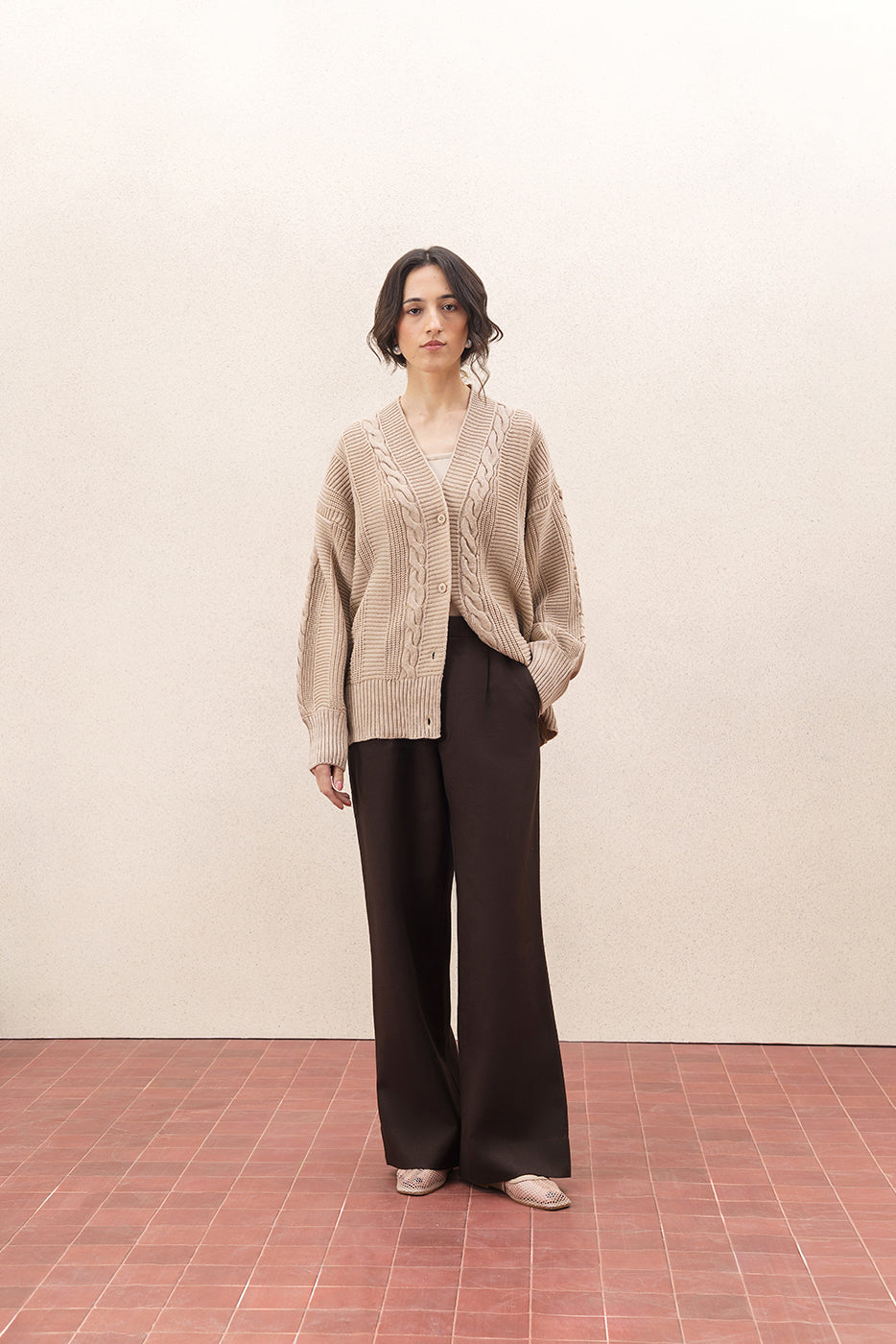 CHUNKY BRAIDED KNIT CARDIGAN