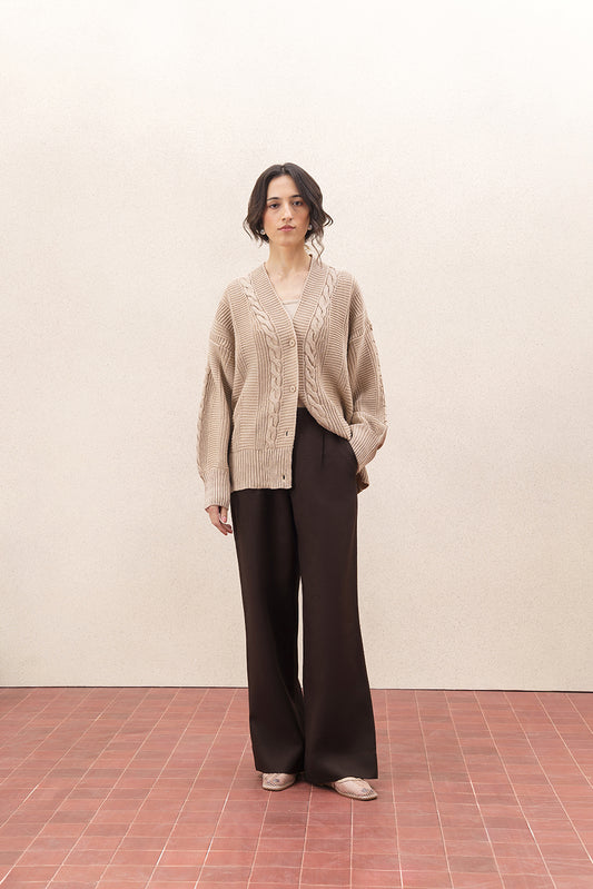 CHUNKY BRAIDED KNIT CARDIGAN