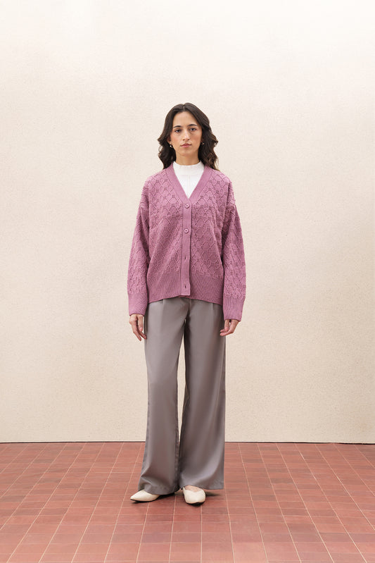 BRAIDED KNIT BUTTON UP CARDIGAN