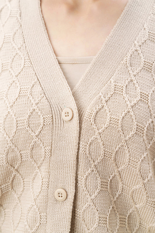 BRAIDED KNIT BUTTON UP CARDIGAN