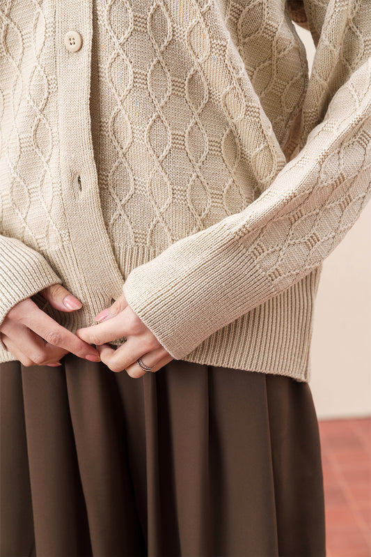 BRAIDED KNIT BUTTON UP CARDIGAN