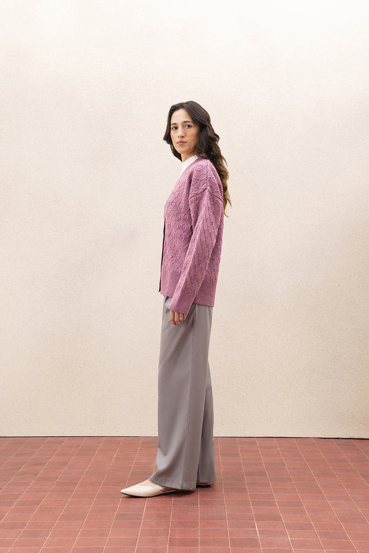 BRAIDED KNIT BUTTON UP CARDIGAN