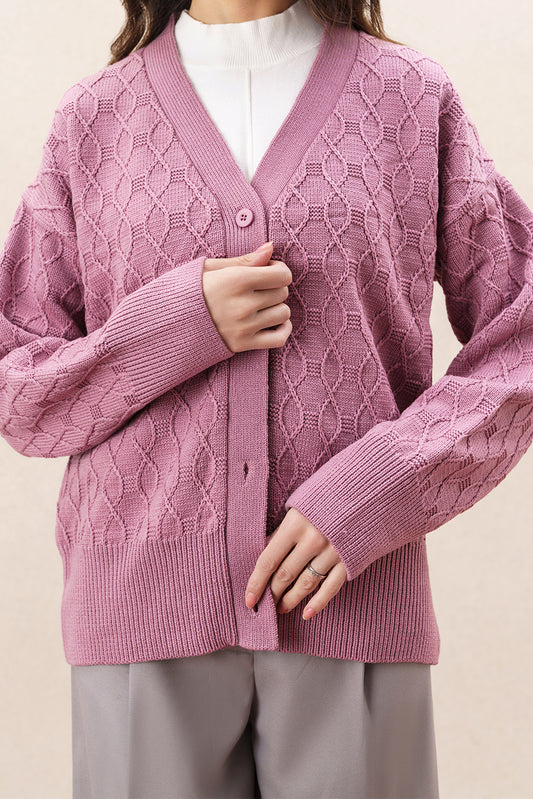 BRAIDED KNIT BUTTON UP CARDIGAN