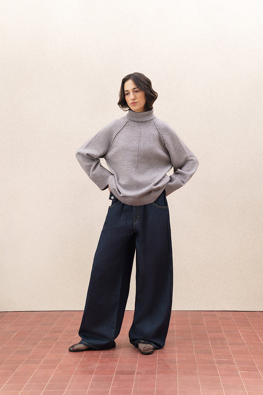 MOCK TURTLE NECK KNIT PULLOVER