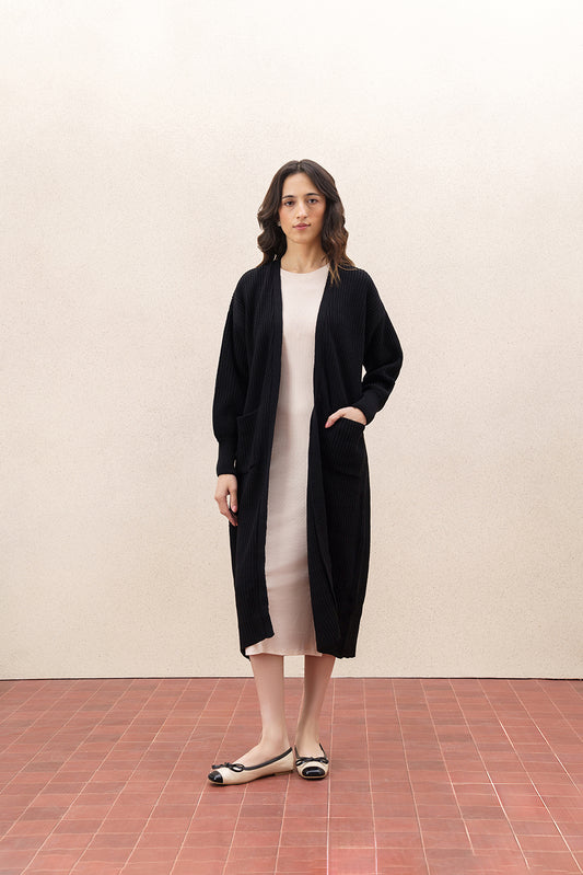 RIBBED KNIT LONG SHRUG