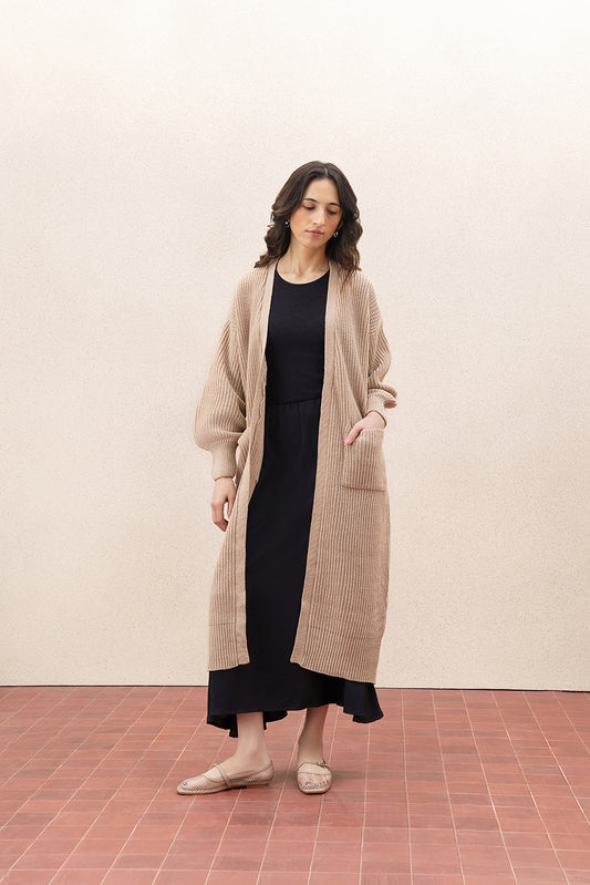 RIBBED KNIT LONG SHRUG