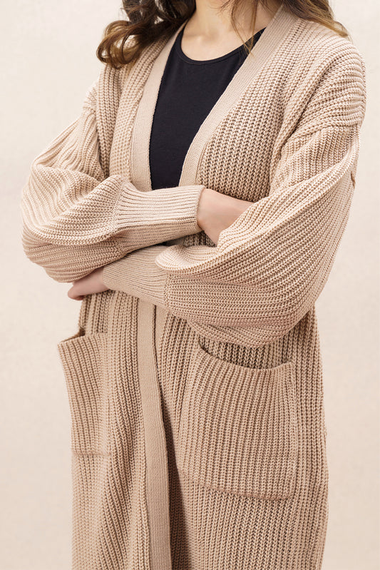 RIBBED KNIT LONG SHRUG